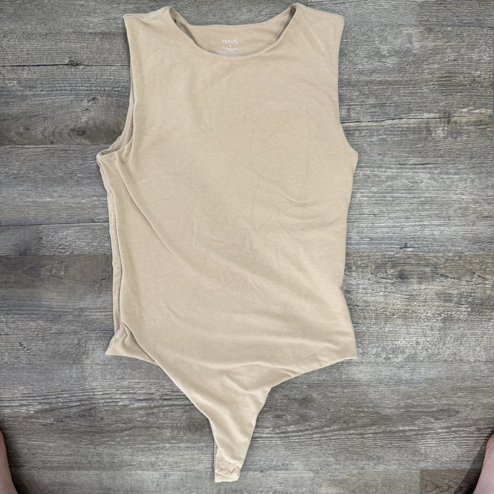Nuuds Tan Sleeveless Crew Neck Thong Bodysuit Size S
